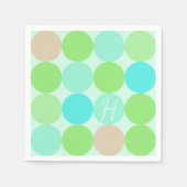 Serviette En Papier Turquoise Bleu Vert & Cercles Orange Monogramme (Devant)