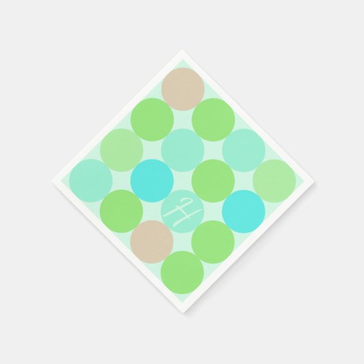 Serviette En Papier Turquoise Bleu Vert & Cercles Orange Monogramme (Coin)