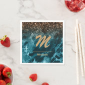 Serviette En Papier Turquoise Blue Agate parties scintillant Monogramm (En situation)