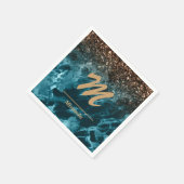 Serviette En Papier Turquoise Blue Agate parties scintillant Monogramm (Coin)