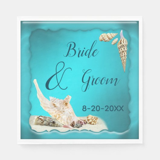 Serviette En Papier Turquoise Blue Aqua Turquoise Seashell Beach Maria (Devant)