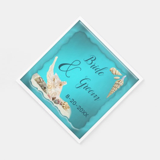 Serviette En Papier Turquoise Blue Aqua Turquoise Seashell Beach Maria (Coin)