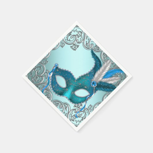 Serviette En Papier Turquoise Blue Masquerade (Coin)