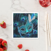 Serviette En Papier Turquoise Blue Peacock Masquerade Party (En situation)