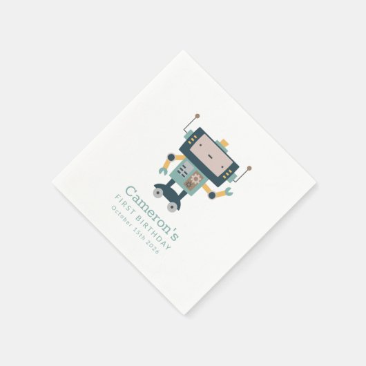 Serviette En Papier Turquoise Blue Robot Gears Simple 1er anniversaire (Coin)