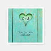 Serviette En Papier Turquoise Bois rustique Coeur monogramme (Devant)