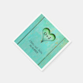 Serviette En Papier Turquoise Bois rustique Coeur monogramme (Coin)