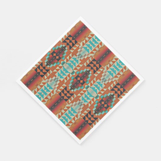 Serviette En Papier Turquoise Brown Burnt Orange Mosaic Motif (Coin)