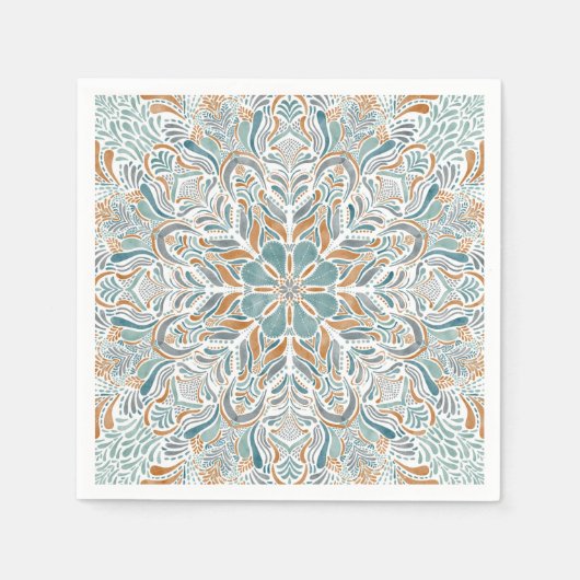 Serviette En Papier Turquoise Brown d'aquarelle Mandala (Devant)