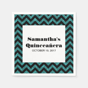 Serviette En Papier Turquoise Chevron Parties scintillant Quinceañera 