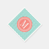 Serviette En Papier Turquoise Chevron Zigzag Monogramme personnalisé (Coin)