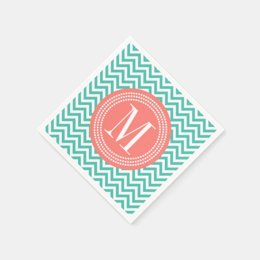 Serviette En Papier Turquoise Chevron Zigzag Monogramme personnalisé (Coin)