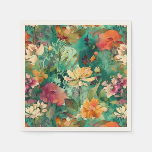Serviette En Papier Turquoise, Coral & Mauve Art Moderne Floral (Devant)