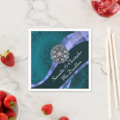 Serviette En Papier Turquoise damas et strass cristal (En situation)