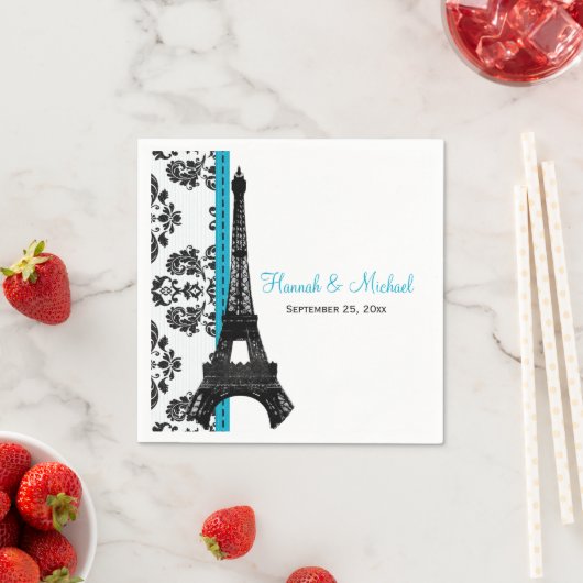 Serviette En Papier TURQUOISE Damask Tour Eiffel Mariage (En situation)