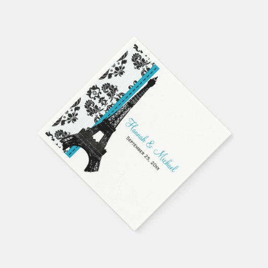 Serviette En Papier TURQUOISE Damask Tour Eiffel Mariage (Coin)