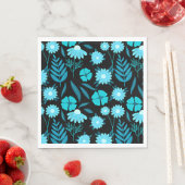 Serviette En Papier Turquoise en fleurs (En situation)