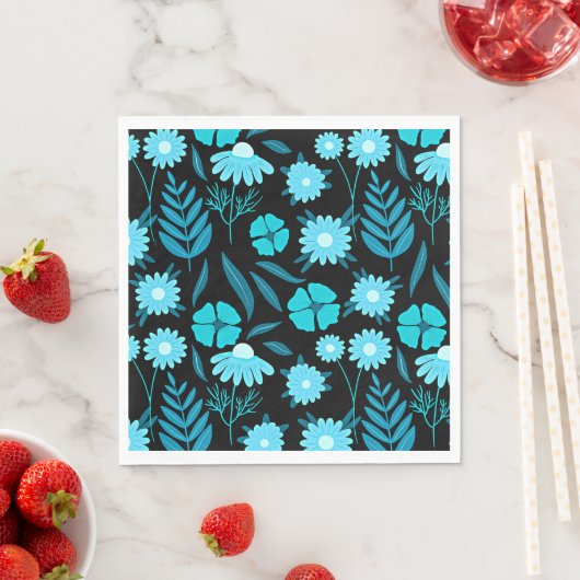 Serviette En Papier Turquoise en fleurs (En situation)