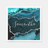 Serviette En Papier Turquoise et Faux Argent Parties scintillant Marbr (Devant)