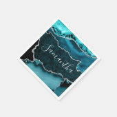 Serviette En Papier Turquoise et Faux Argent Parties scintillant Marbr (Coin)
