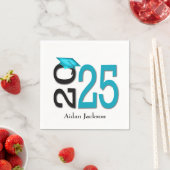 Serviette En Papier Turquoise et noir 2025 Graduation avec nom (En situation)