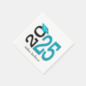 Serviette En Papier Turquoise et noir 2025 Graduation avec nom (Coin)