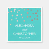 Serviette En Papier Turquoise et Rose Gold Foil Confetti Mariage (Devant)