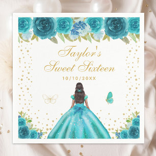 Serviette En Papier Turquoise Floral Peau foncée Princesse Sweet sixte