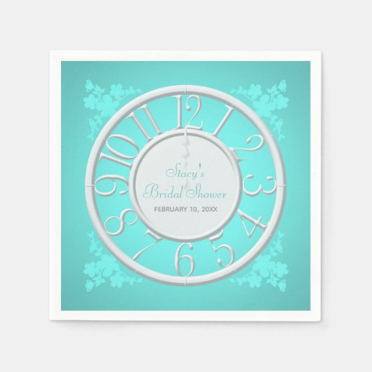 Serviette En Papier Turquoise florale autour de l'horloge Douche Napki (Devant)