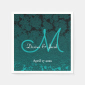 Serviette En Papier Turquoise foncé Turquoise blanc élégant Monogramme (Devant)