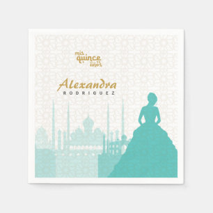 Serviette En Papier Turquoise & Gold Arabian Quinceañera