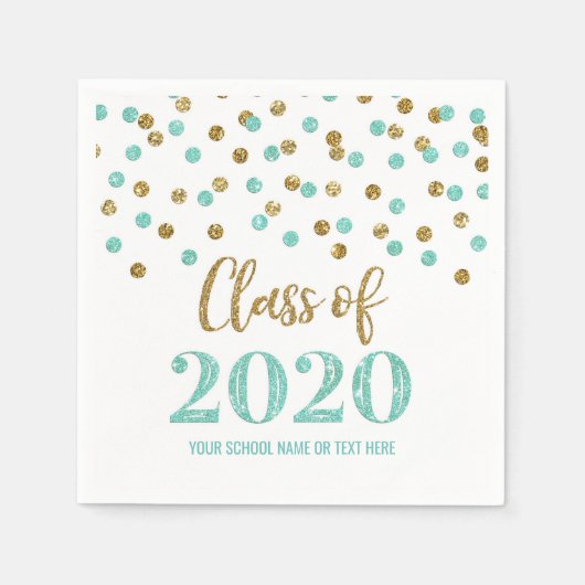Serviette En Papier Turquoise Gold Confetti Classe de 2020 Graduation (Devant)