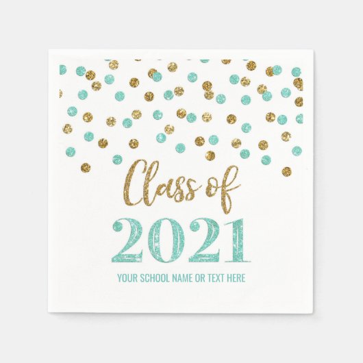 Serviette En Papier Turquoise Gold Confetti Classe de 2021 Graduation (Devant)