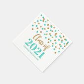 Serviette En Papier Turquoise Gold Confetti Classe de 2021 Graduation (Coin)