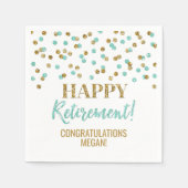 Serviette En Papier Turquoise Gold Confetti joyeuse retraite (Devant)