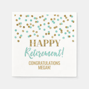 Serviette En Papier Turquoise Gold Confetti joyeuse retraite