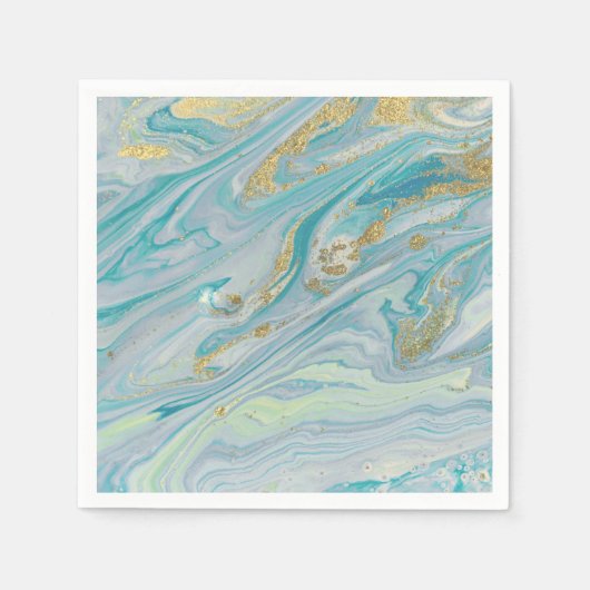 Serviette En Papier Turquoise & Gold Marble Swirl Agate Mariage de géo (Devant)