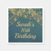 Serviette En Papier Turquoise Gold String éclaire Bokeh 16e anniversai (Devant)