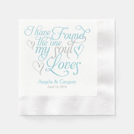 Serviette En Papier Turquoise Grey My Soul Aime Heart Mariage (Devant)
