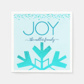 Serviette En Papier Turquoise Joy Holiday Flocon de neige Typographie  (Devant)
