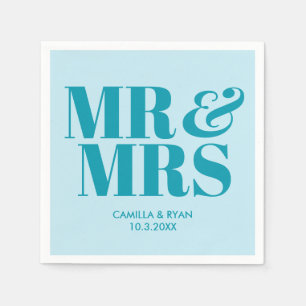 Serviette En Papier Turquoise M. & Mme Mariage personnalisé serviettes