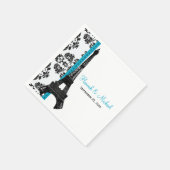 Serviette En Papier TURQUOISE Mariage Tour Eiffel Damas (Coin)