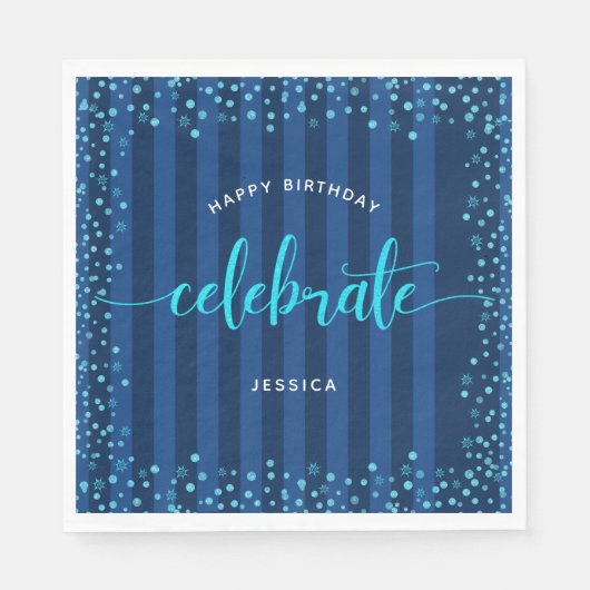 Serviette En Papier Turquoise marine parties scintillant d'anniversair (Devant)