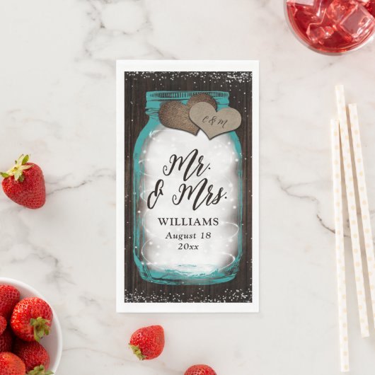 Serviette En Papier Turquoise Mason Jar Barn Wood M & Mme Mariage (En situation)
