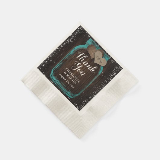 Serviette En Papier Turquoise Mason Jar Merci rustique  Mariage (Coin)
