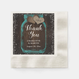 Serviette En Papier Turquoise Mason Jar Merci rustique  Mariage