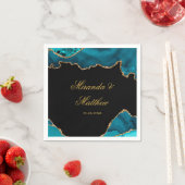 Serviette En Papier Turquoise moderne et or Agate Pierre Mariage papie (En situation)
