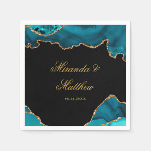 Serviette En Papier Turquoise moderne et or Agate Pierre Mariage papie