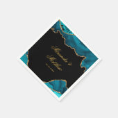 Serviette En Papier Turquoise moderne et or Agate Pierre Mariage papie (Coin)