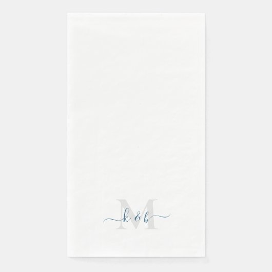 Serviette En Papier Turquoise Monogramme Écriture Calligraphique Blanc (Devant)